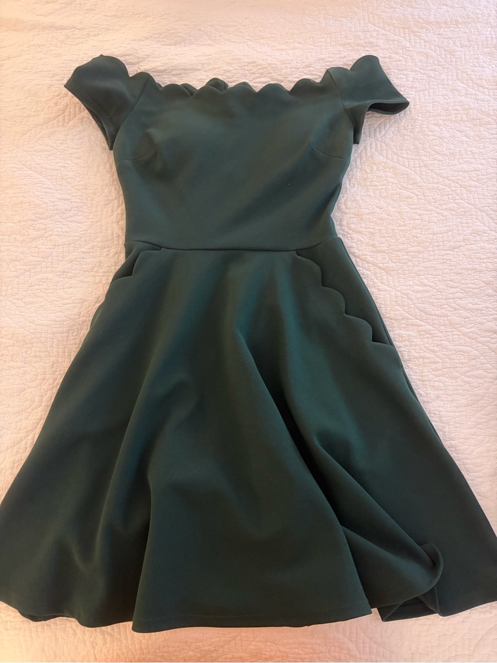 B Darlin One-Shoulder Scalloped Fit-and-Flare Mini Dress in Dark Green